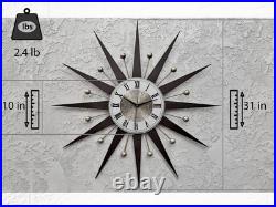 Mid Century Modern Wall Clock 31 Sunburst Teal Retro Decor Atomic