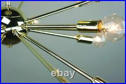 Mid Century Polished Brass Atomic Sputnik Starburst Chandelier Light Fixture