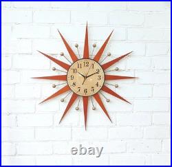 Mid Century Starburst Wall Clock 32 Orange George Nelson Style Atomic Retro Mid Century Starburst Wall Clock 32 Orange George Nelson Style Atomic Retro