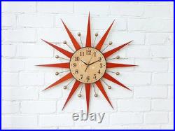 Mid Century Starburst Wall Clock 32 Orange George Nelson Style Atomic Retro Mid Century Starburst Wall Clock 32 Orange George Nelson Style Atomic Retro
