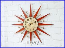 Mid Century Starburst Wall Clock 32 Orange George Nelson Style Atomic Retro Mid Century Starburst Wall Clock 32 Orange George Nelson Style Atomic Retro