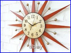 Mid Century Starburst Wall Clock 32 Orange George Nelson Style Atomic Retro Mid Century Starburst Wall Clock 32 Orange George Nelson Style Atomic Retro