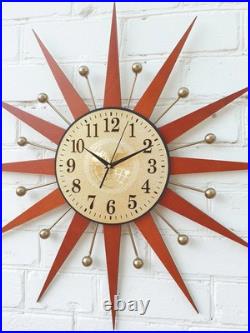 Mid Century Starburst Wall Clock 32 Orange George Nelson Style Atomic Retro Mid Century Starburst Wall Clock 32 Orange George Nelson Style Atomic Retro