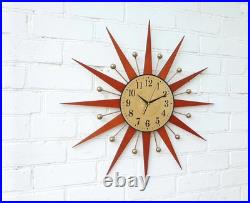 Mid Century Starburst Wall Clock 32 Orange George Nelson Style Atomic Retro Mid Century Starburst Wall Clock 32 Orange George Nelson Style Atomic Retro