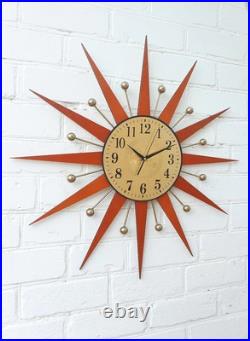Mid Century Starburst Wall Clock 32 Orange George Nelson Style Atomic Retro Mid Century Starburst Wall Clock 32 Orange George Nelson Style Atomic Retro