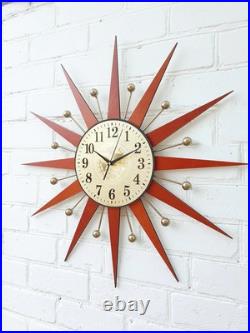 Mid Century Starburst Wall Clock 32 Orange George Nelson Style Atomic Retro Mid Century Starburst Wall Clock 32 Orange George Nelson Style Atomic Retro