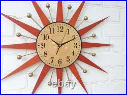 Mid Century Starburst Wall Clock 32 Orange George Nelson Style Atomic Retro Mid Century Starburst Wall Clock 32 Orange George Nelson Style Atomic Retro