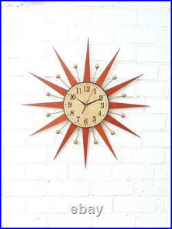Mid Century Starburst Wall Clock 32 Orange George Nelson Style Atomic Retro Mid Century Starburst Wall Clock 32 Orange George Nelson Style Atomic Retro