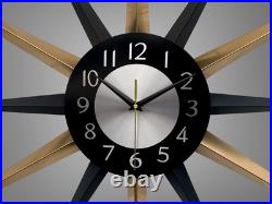 Mid Century Starburst Wall Clock Navy Blue & Gold Retro Atomic Design 30 Modern