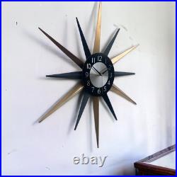 Mid Century Starburst Wall Clock Navy Blue & Gold Retro Atomic Design 30 Modern