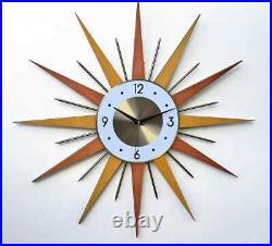 Mid Century Starburst Wall Clock Retro Atomic Age Design Home Office Decor Gift