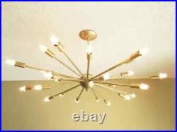 Mid Century Style Atomic Light Brass Sputnik Chandelier 24 Arms Starburst Lights