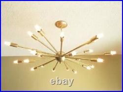 Mid Century Style Atomic Light Brass Sputnik Chandelier 24 Arms Starburst Lights