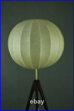 Mid Century Teak & Cocoon Tripod Floor Lamp Atomic Vintage Eames 50s 60s 70s Era