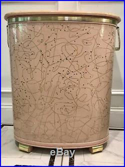Mid Century VTG Pink Gold Clothes Hamper Laundry Bin Vogue Atomic. Pearl Wick