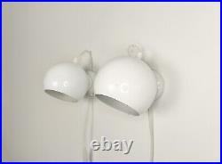 Mid century atomic eyeball lamps, white globe lights. Scandinavian design