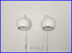 Mid century atomic eyeball lamps, white globe lights. Scandinavian design