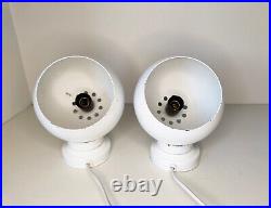 Mid century atomic eyeball lamps, white globe lights. Scandinavian design