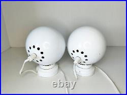 Mid century atomic eyeball lamps, white globe lights. Scandinavian design