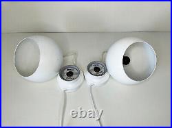 Mid century atomic eyeball lamps, white globe lights. Scandinavian design