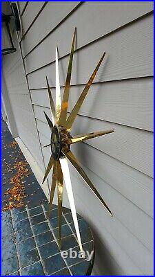Mid century modern 50s Welby sunburst wall clock atomic sputnik gold 39 MCM