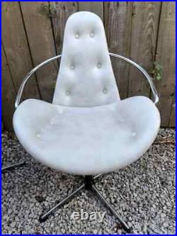 Mid century modern pair atomic style cream vinyl swivel chairs