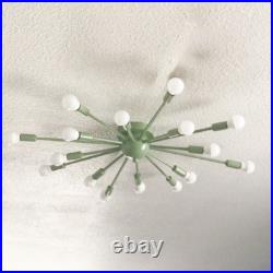Mint Green Atomic 16 Arm Flush Mount Ceiling Light Sputnik Mid Century Starburst