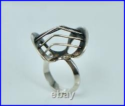 Outstanding Mid Century Modernist Sterling Biomorphic Ring Atomic Sculptural MCM