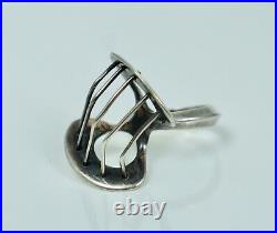 Outstanding Mid Century Modernist Sterling Biomorphic Ring Atomic Sculptural MCM