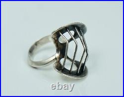 Outstanding Mid Century Modernist Sterling Biomorphic Ring Atomic Sculptural MCM