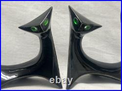 PAIR Mid Century Modern Atomic Space Age BLACK CERAMIC CAT FIGURINES GREEN EYES PAIR Mid Century Modern Atomic Space Age BLACK CERAMIC CAT FIGURINES GREEN EYES