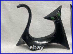 PAIR Mid Century Modern Atomic Space Age BLACK CERAMIC CAT FIGURINES GREEN EYES PAIR Mid Century Modern Atomic Space Age BLACK CERAMIC CAT FIGURINES GREEN EYES