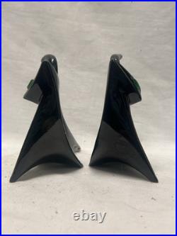 PAIR Mid Century Modern Atomic Space Age BLACK CERAMIC CAT FIGURINES GREEN EYES PAIR Mid Century Modern Atomic Space Age BLACK CERAMIC CAT FIGURINES GREEN EYES