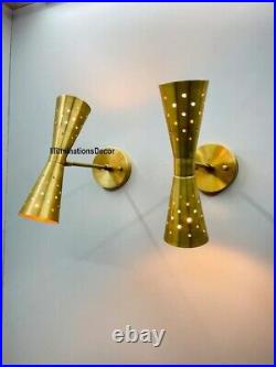 Pair Atomic 50's 60's Style mid-Century Modern Bow tie Dual Cone Wall Sconce