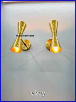 Pair Atomic 50's 60's Style mid-Century Modern Bow tie Dual Cone Wall Sconce lam
