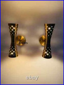 Pair Atomic 50's 60's Style mid-Century Modern Bow tie Dual Cone Wall Sconce lam