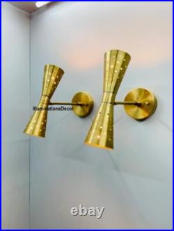 Pair Atomic 50's 60's Style mid-Century Modern Bow tie Dual Cone Wall Sconce lam