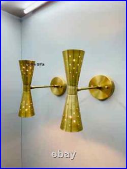 Pair Atomic 50's 60's Style mid-Century Modern Bow tie Dual Cone Wall Sconce lam