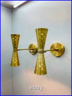 Pair Atomic 50's 60's Style mid-Century Modern Bow tie Dual Cone Wall Sconce lam