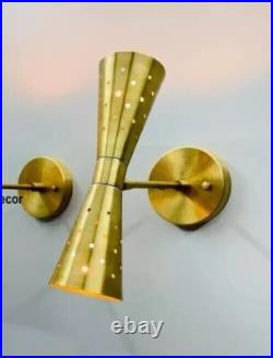 Pair Atomic 50's 60's Style mid-Century Modern Bow tie Dual Cone Wall Sconce lam Pair Atomic 50's 60's Style mid-Century Modern Bow tie Dual Cone Wall Sconce lam