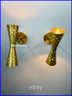 Pair Atomic 50's 60's Style mid-Century Modern Bow tie Dual Cone Wall Sconce lam