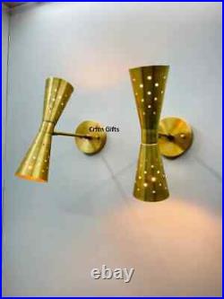 Pair Atomic 50's 60's Style mid-Century Modern Bow tie Dual Cone Wall Sconce lam