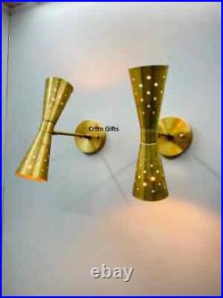 Pair Atomic 50's 60's Style mid-Century Modern Bow tie Dual Cone Wall Sconce lam