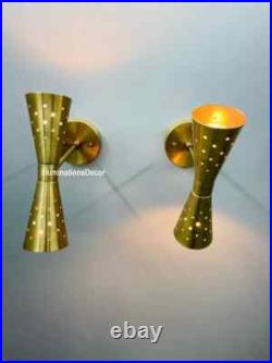 Pair Atomic 50's 60's Style mid-Century Modern Bow tie Dual Cone Wall Sconce lam