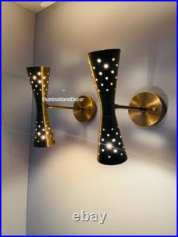 Pair Atomic 50's 60's Style mid-Century Modern Bow tie Dual Cone Wall Sconce lam