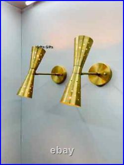 Pair Atomic 50's 60's Style mid-Century Modern Bow tie Dual Cone Wall Sconce lam