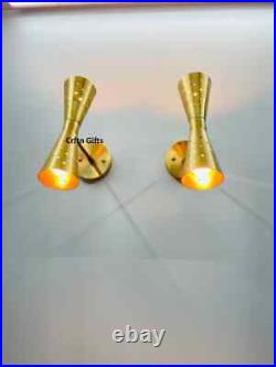 Pair Atomic 50's 60's Style mid-Century Modern Bow tie Dual Cone Wall Sconce lam