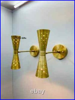 Pair Atomic 50's 60's Style mid-Century Modern Bow tie Dual Cone Wall Sconce lam
