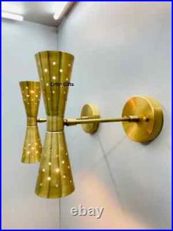 Pair Atomic 50's 60's Style mid-Century Modern Bow tie Dual Cone Wall Sconce lam
