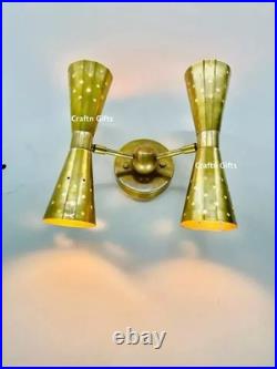 Pair Atomic 50's 60s Style mid-Century Modern Bow tie Dual Cone Wall Sconce